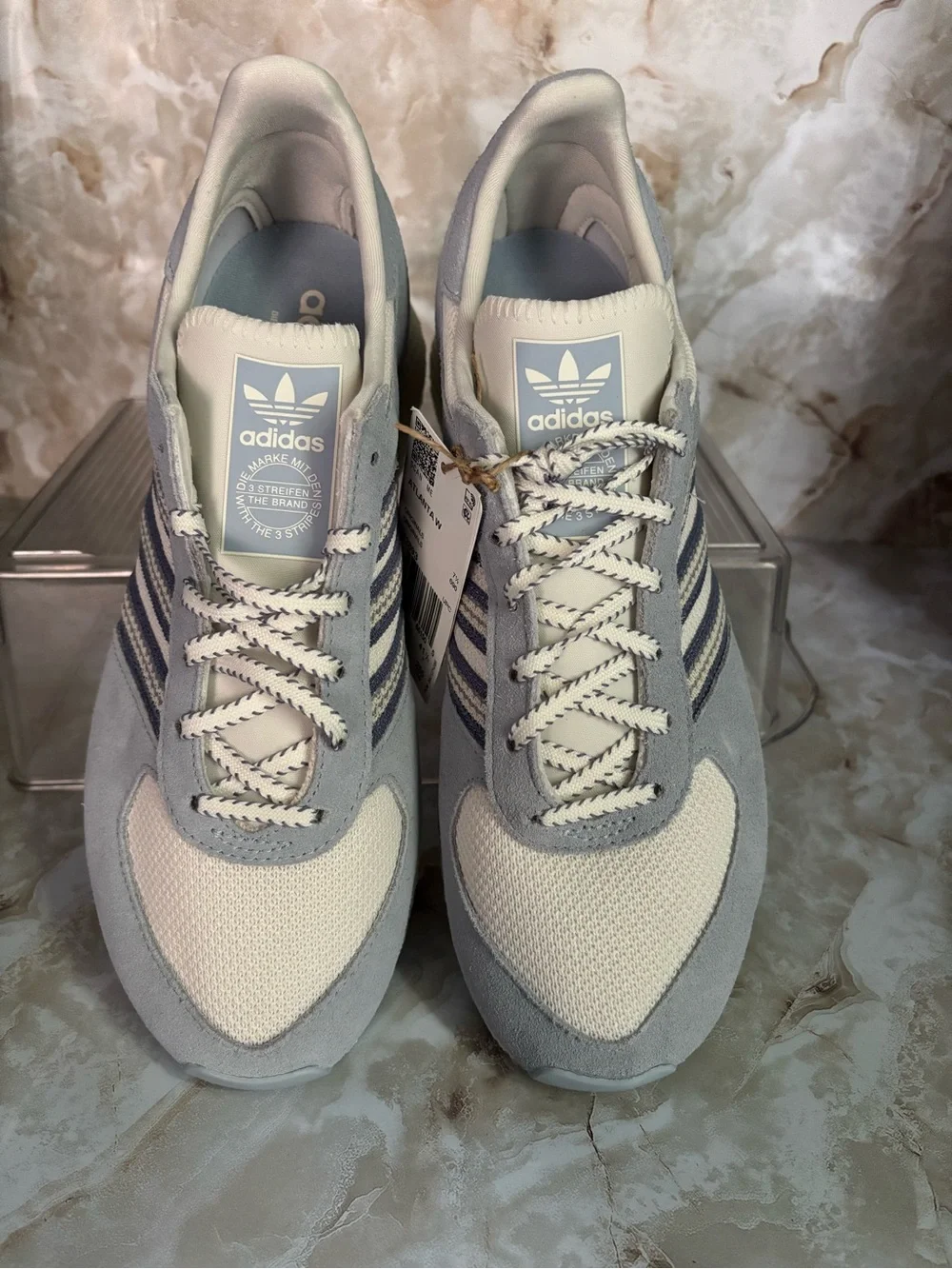 adidas Originals Light Gray and Cream Retro Runner Sneakers